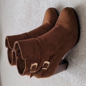 Suede brown high heel boots